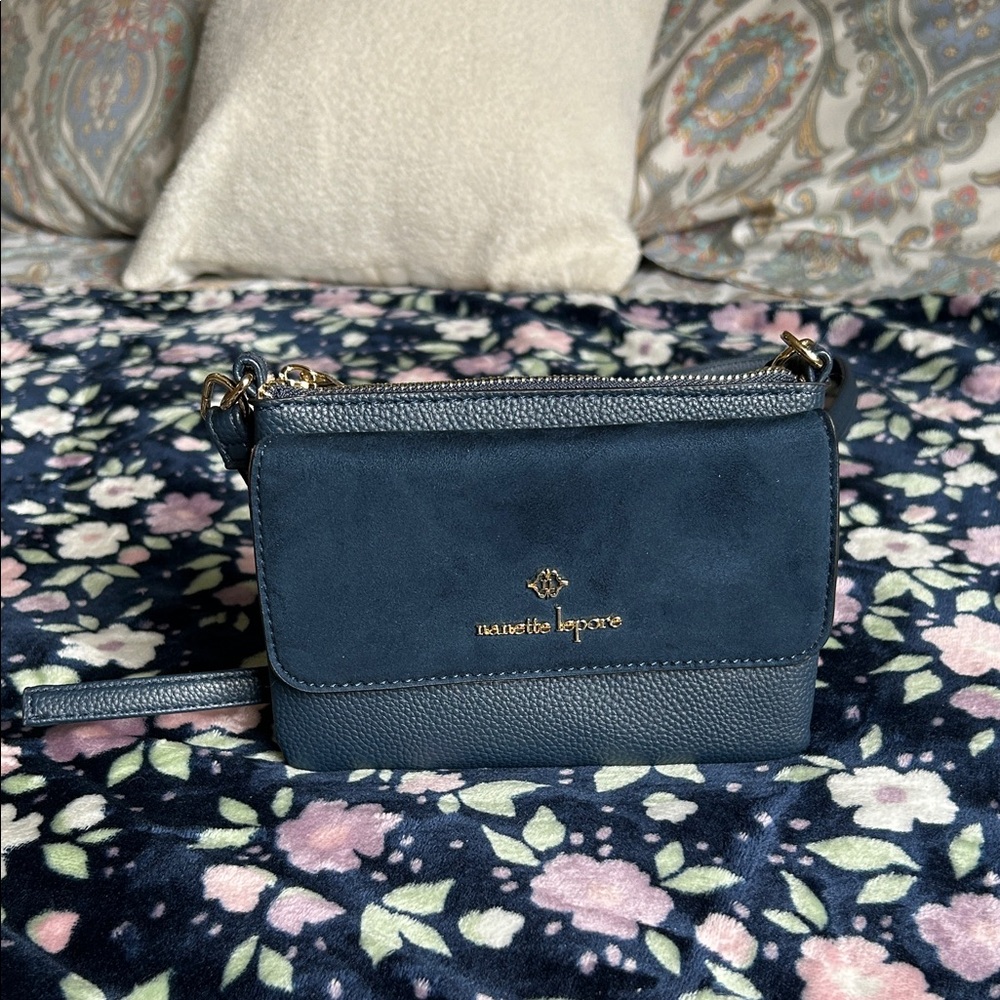 Nanette Lepore Dark Blue Crossbody Bag with suede-like accent